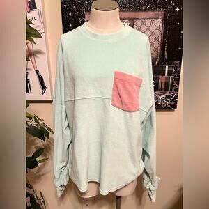 Down South Casual Lounge Soft Velour Ruffle Color Block Top Size Small